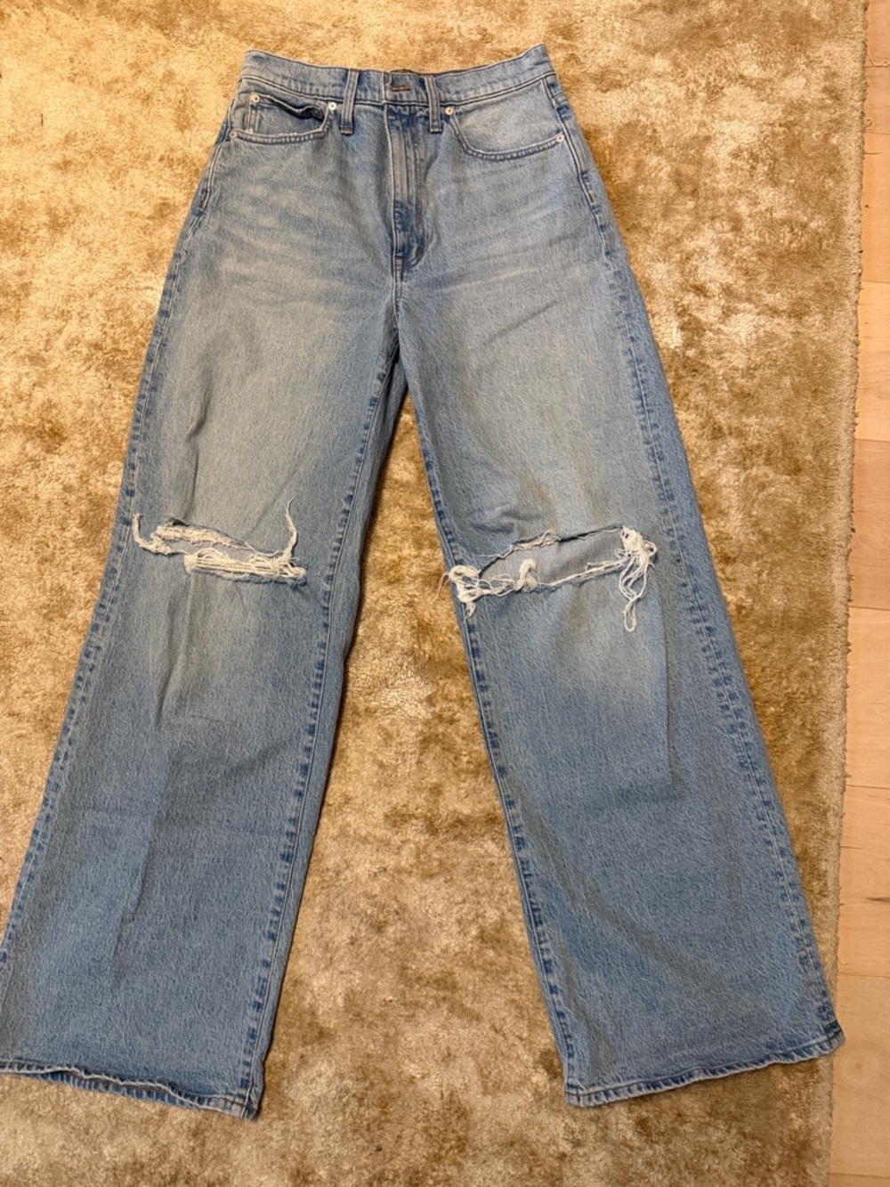 Madewell Light Blue Distressed super Wide-Leg Jeans